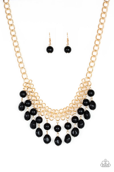 5TH AVENUE FLEEK - GOLD CHAIN BLACK BEAD FRINGE NECKLACE - PAPARAZZI