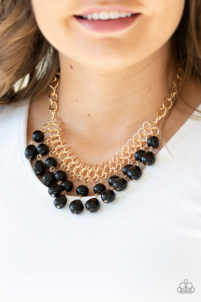 5TH AVENUE FLEEK - GOLD CHAIN BLACK BEAD FRINGE NECKLACE - PAPARAZZI