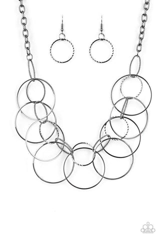 CIRCA DE COUTURE  - BLACK GUNMETAL HOOP NECKLACE - PAPARAZZI