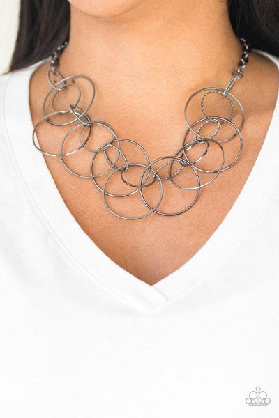 CIRCA DE COUTURE  - BLACK GUNMETAL HOOP NECKLACE - PAPARAZZI