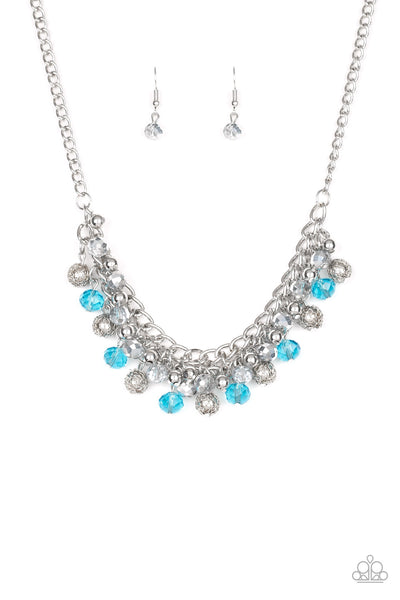PARTY SPREE - BLUE AND SILVER METALLIC BEAD NECKLACE - PAPARAZZI