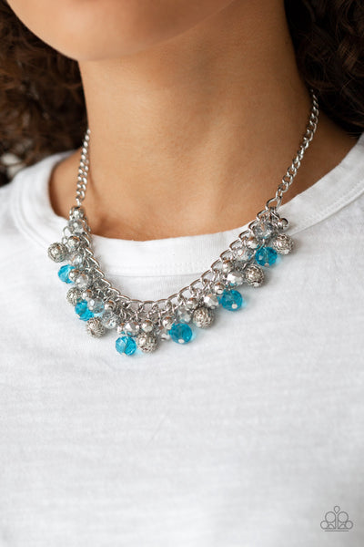 PARTY SPREE - BLUE AND SILVER METALLIC BEAD NECKLACE - PAPARAZZI