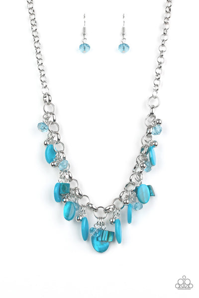 I WANT TO SEA THE WORLD - PAPARAZZI - BLUE  SHELL-LIKE CRYSTAL BEAD SILVER NECKLACE