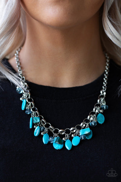 I WANT TO SEA THE WORLD - PAPARAZZI - BLUE  SHELL-LIKE CRYSTAL BEAD SILVER NECKLACE