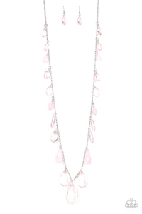 GLOW AND STEADY WINS THE RACE - PAPARAZZI - PINK BEAD SILVER NECKLACE