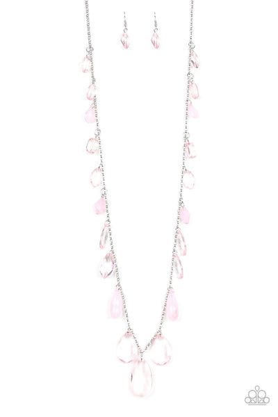 GLOW AND STEADY WINS THE RACE - PAPARAZZI - PINK BEAD SILVER NECKLACE