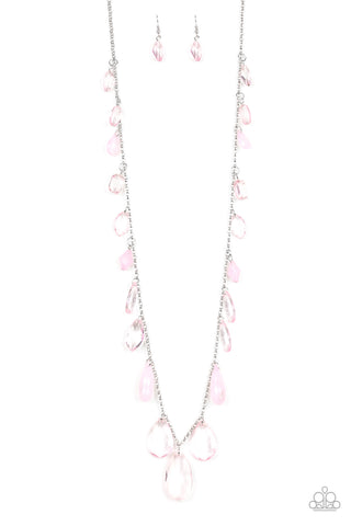 GLOW AND STEADY WINS THE RACE - PAPARAZZI - PINK BEAD SILVER NECKLACE