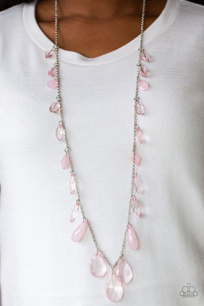 GLOW AND STEADY WINS THE RACE - PAPARAZZI - PINK BEAD SILVER NECKLACE