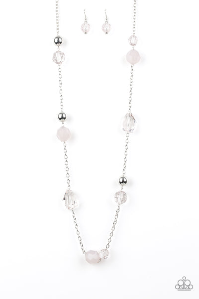 ROYAL ROLLER - PAPARAZZI - WHITE GLASSY AND OPAQUE BEAD SILVER NECKLACE