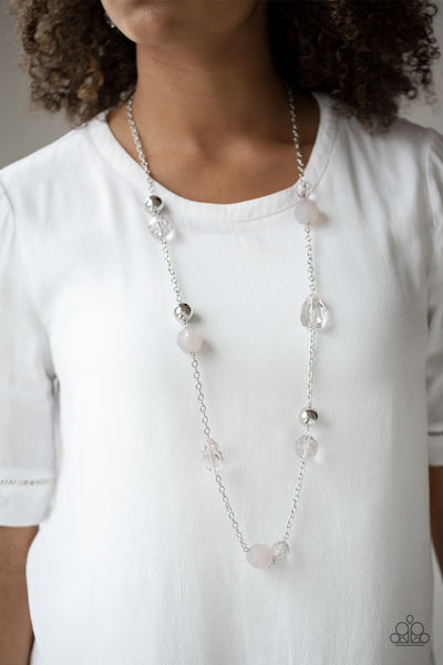 ROYAL ROLLER - PAPARAZZI - WHITE GLASSY AND OPAQUE BEAD SILVER NECKLACE