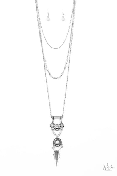 WILDLAND WONDERLAND - WHITE BEAD SILVER TRIBAL NECKLACE - PAPARAZZI