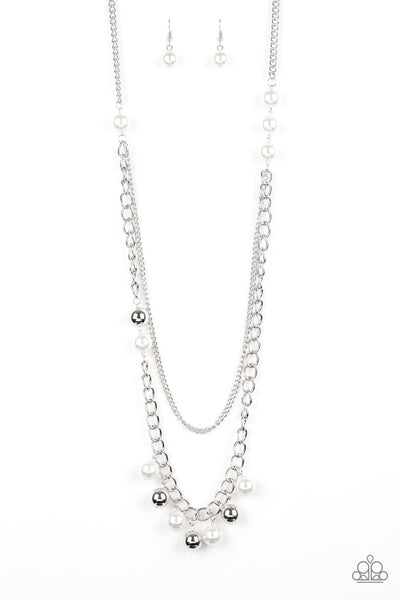 MODERN MUSICAL -WHITE PEARL SILVER NECKLACE - PAPARAZZI