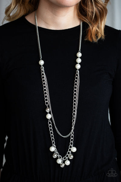 MODERN MUSICAL -WHITE PEARL SILVER NECKLACE - PAPARAZZI