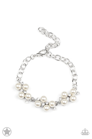 I DO - PAPARAZZI WHITE PEARL SILVER BRACELET - BLOCKBUSTER