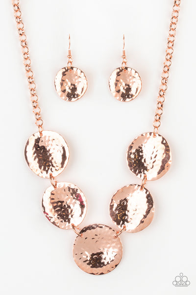 FIRST IMPRESSIONS - COPPER HAMMERED DISC NECKLACE - PAPARAZZI