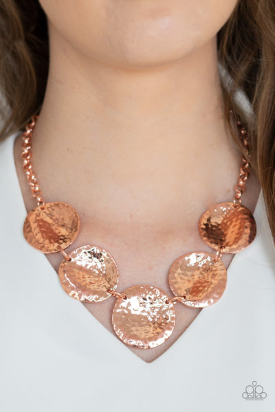 FIRST IMPRESSIONS - COPPER HAMMERED DISC NECKLACE - PAPARAZZI