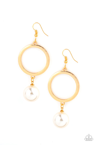 SOHO SOLO - PAPARAZZI - WHITE PEARL  GOLD HOOP EARRINGS