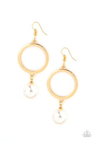 SOHO SOLO - PAPARAZZI - WHITE PEARL  GOLD HOOP EARRINGS