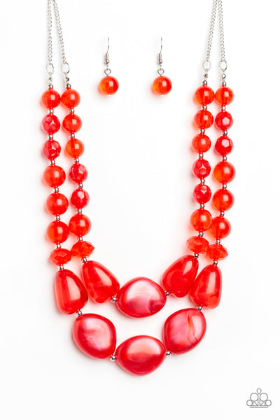 BEACH GLAM - RED IRIDESCENT BEAD LAYERED NECKLACE - PAPARAZZI