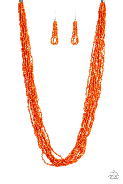 CONGO COLADA - ORANGE SEED BEAD LAYERED NECKLACE - PAPARAZZI