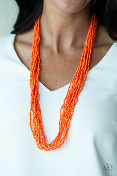 CONGO COLADA - ORANGE SEED BEAD LAYERED NECKLACE - PAPARAZZI