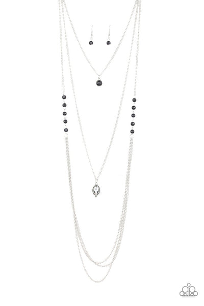 THE PONY EXPRESS - BLACK CRACKED STONE BEAD SILVER LAYERED NECKLACE