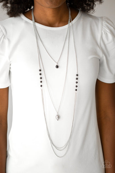 THE PONY EXPRESS - BLACK CRACKED STONE BEAD SILVER LAYERED NECKLACE