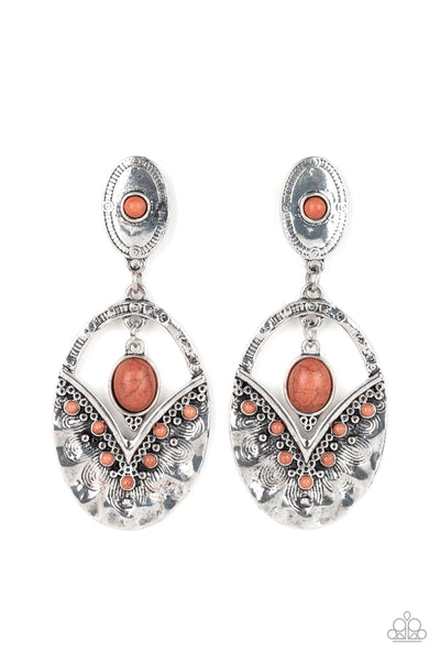 TERRA TRIBUTE - BROWN STONE SILVER HAMMERED EARRINGS