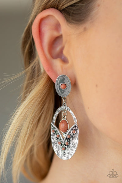 TERRA TRIBUTE - BROWN STONE SILVER HAMMERED EARRINGS