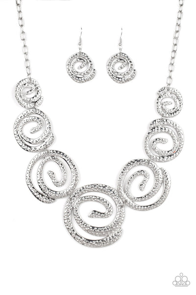 STATEMENT SWIRL - SILVER HAMMERED SWIRL NECKLACE - PAPARAZZI