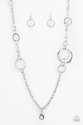 AMPED UP METALLICS - SILVER CIRCLE LANYARD NECKLACE - PAPARAZZI