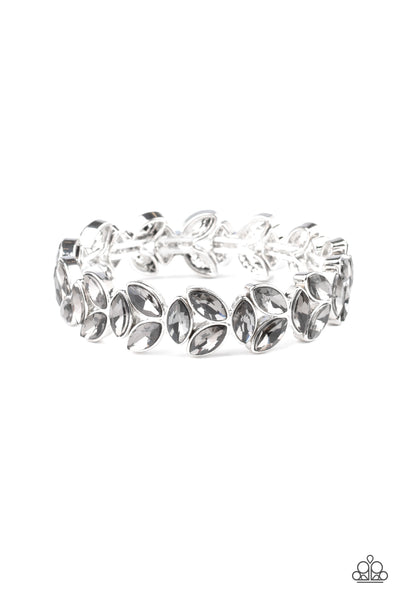 GILDED GARDENS - SILVER SMOKY RHINESTONE STRETCHY BRACELET - PAPARAZZI