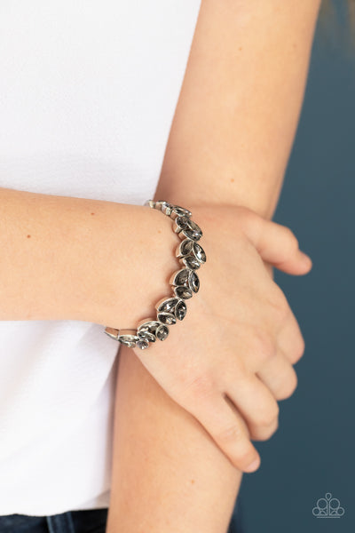 GILDED GARDENS - SILVER SMOKY RHINESTONE STRETCHY BRACELET - PAPARAZZI