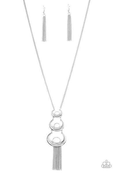 AS MOON AS I CAN - WHITE BEAD SILVER CRESCENT NECKLACE - PAPARAZZI