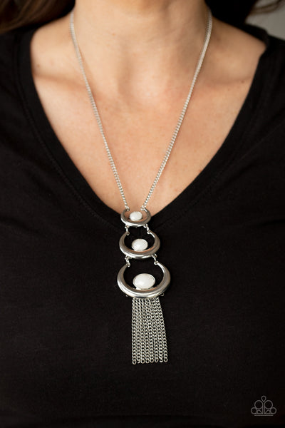 AS MOON AS I CAN - WHITE BEAD SILVER CRESCENT NECKLACE - PAPARAZZI