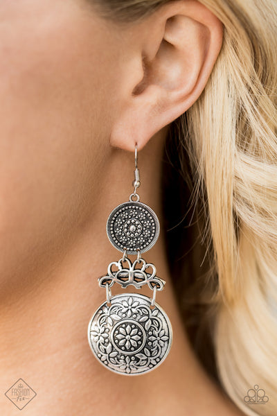 GARDEN ADVENTURE - SILVER FLORAL EARRING - PAPARAZZI