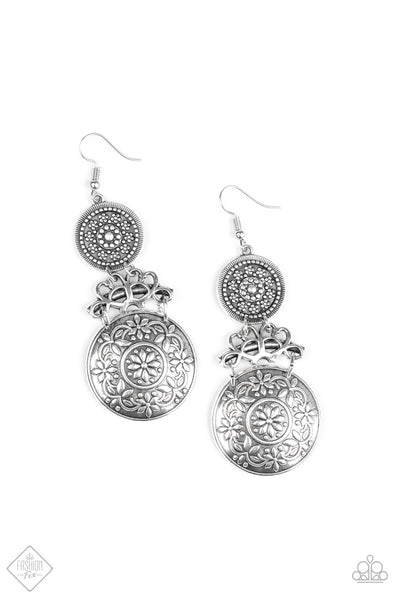 GARDEN ADVENTURE - SILVER FLORAL EARRING - PAPARAZZI