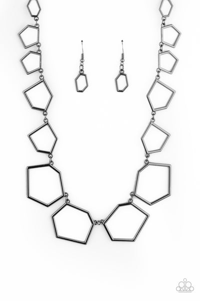 FULL FRAME FASHION - BLACK GUNMETAL GEOMETRIC NECKLACE - PAPARAZZI