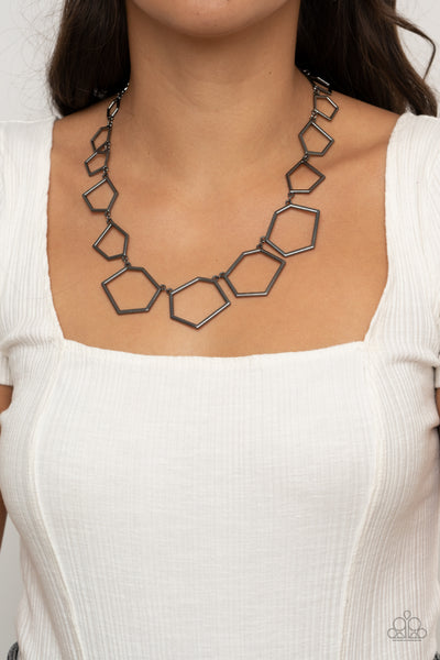 FULL FRAME FASHION - BLACK GUNMETAL GEOMETRIC NECKLACE - PAPARAZZI