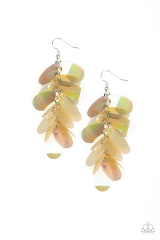 STELLAR IN SEQUINS - MULTI IRIDESCENT OVAL YELLOW EARRINGS - PAPARAZZI