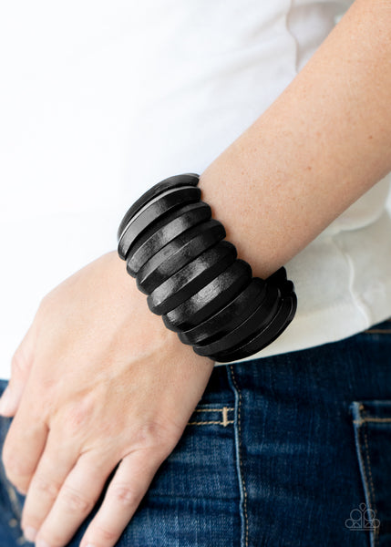 COLORFULLY CONGO - BLACK WOOD STRETCHY BRACELETS - PAPARAZZI