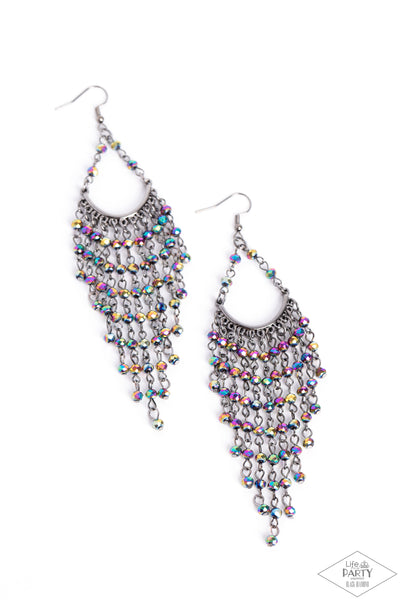 METRO CONFETTI - MULTI OIL SPILL BEAD GUNMETAL EARRINGS - PAPARAZZI