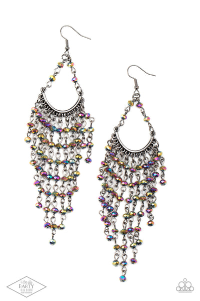 METRO CONFETTI - MULTI OIL SPILL BEAD GUNMETAL EARRINGS - PAPARAZZI
