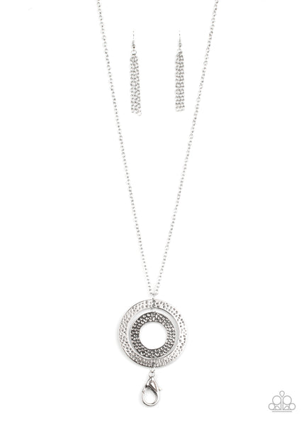 CIRCLE BACK TO THAT - SILVER HAMMERED CIRCLE LANYARD NECKLACE - PAPARAZZI