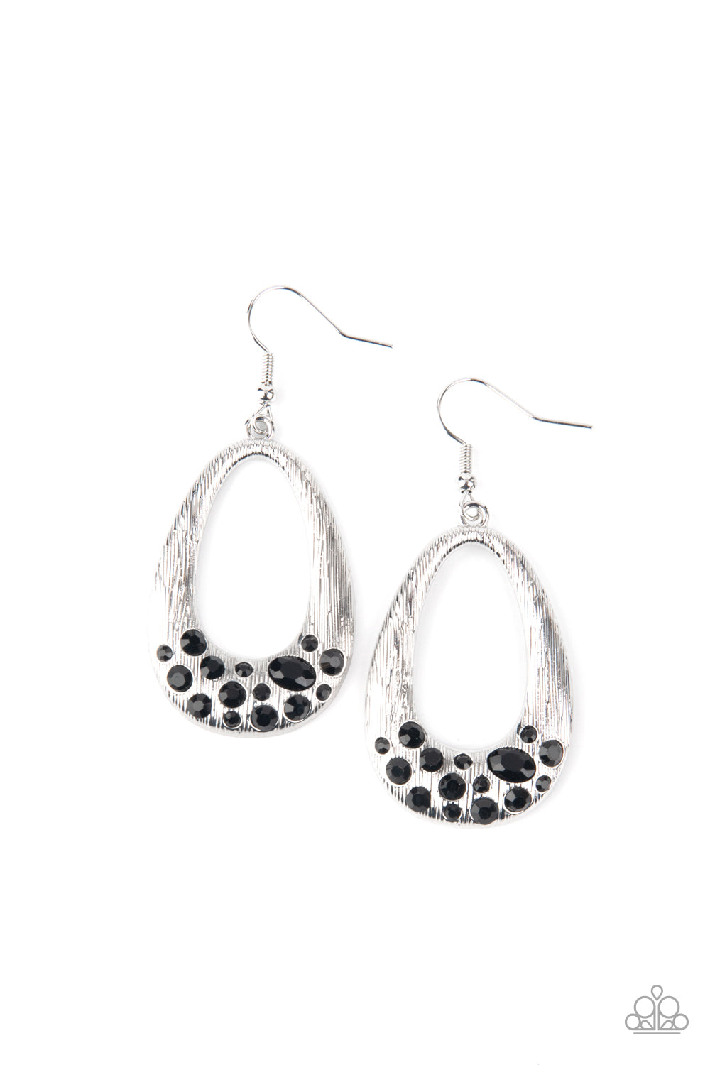 BETTER LUXE NEXT TIME - SILVER FRAME BLACK RHINESTONE OVAL EARRINGS -  - PAPARAZZI