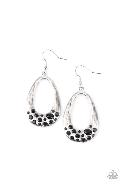 BETTER LUXE NEXT TIME - SILVER FRAME BLACK RHINESTONE OVAL EARRINGS -  - PAPARAZZI