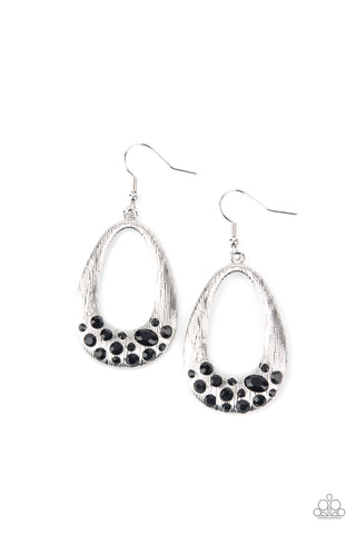BETTER LUXE NEXT TIME - SILVER FRAME BLACK RHINESTONE OVAL EARRINGS -  - PAPARAZZI