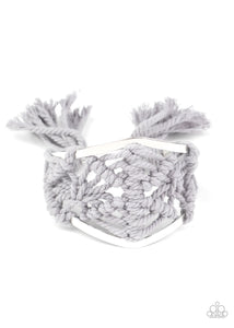 MACRAME MODE - SILVER GRAY THREAD MACRAME CUFF BRACELET - PAPARAZZI