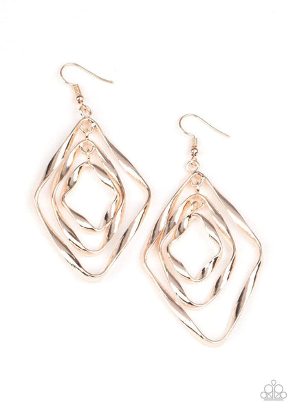 RETRO RESPLENDENCE - ROSE GOLD DIAMOND-SHAPED EARRINGS - PAPARAZZI
