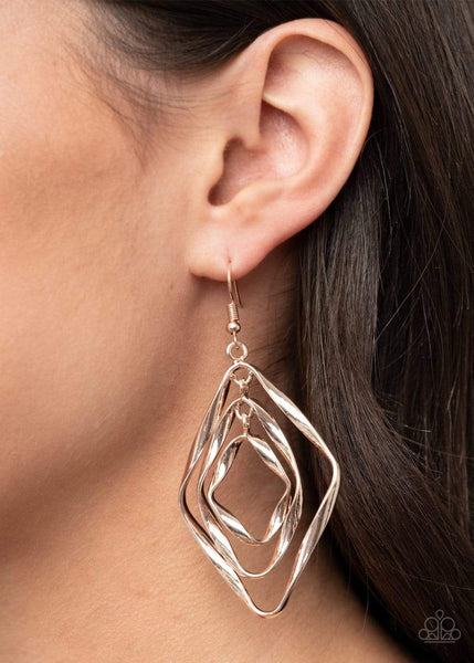 RETRO RESPLENDENCE - ROSE GOLD DIAMOND-SHAPED EARRINGS - PAPARAZZI